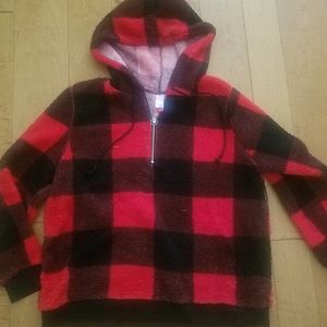 Plaid pull over hooded 3/4 zip sweatshirt